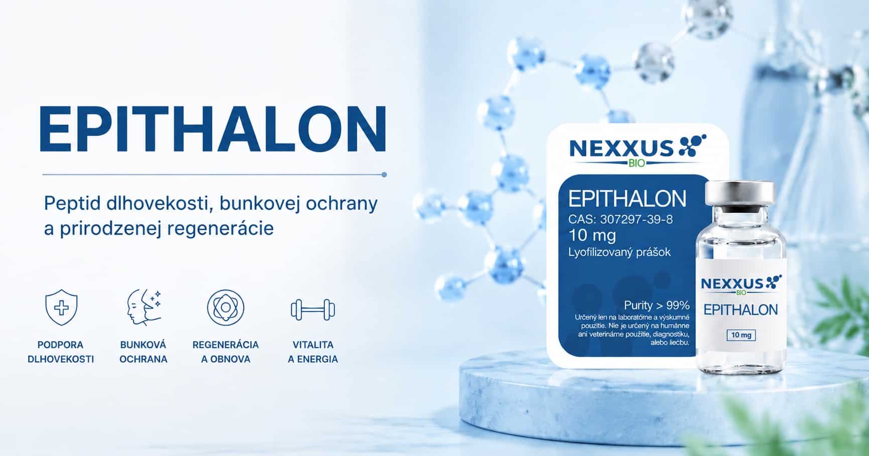 Epithalon peptide vial and packaging, epitalon tetrapeptide researched for telomerase activation, anti-aging and cellular longevity