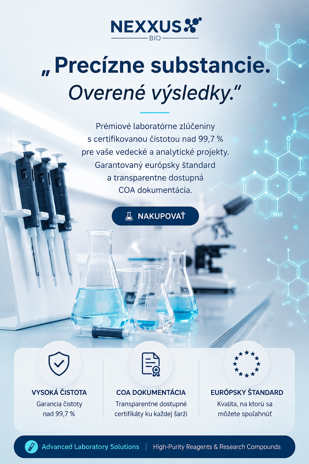 NEXXUS BIO Home Peptidy, presné laboratórne zlúčeniny a čistota Mobilný laboratórny banner NexxusBio pre výskumné peptidy a laboratórne materiály