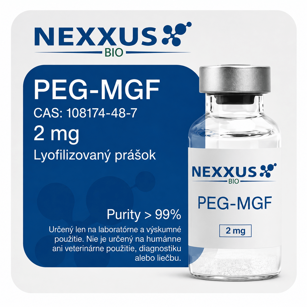 PEG-MGF 2 mg PEG-MGF 2 mg – lyofilizovaný výskumný peptidový materiál Nexxus Bio